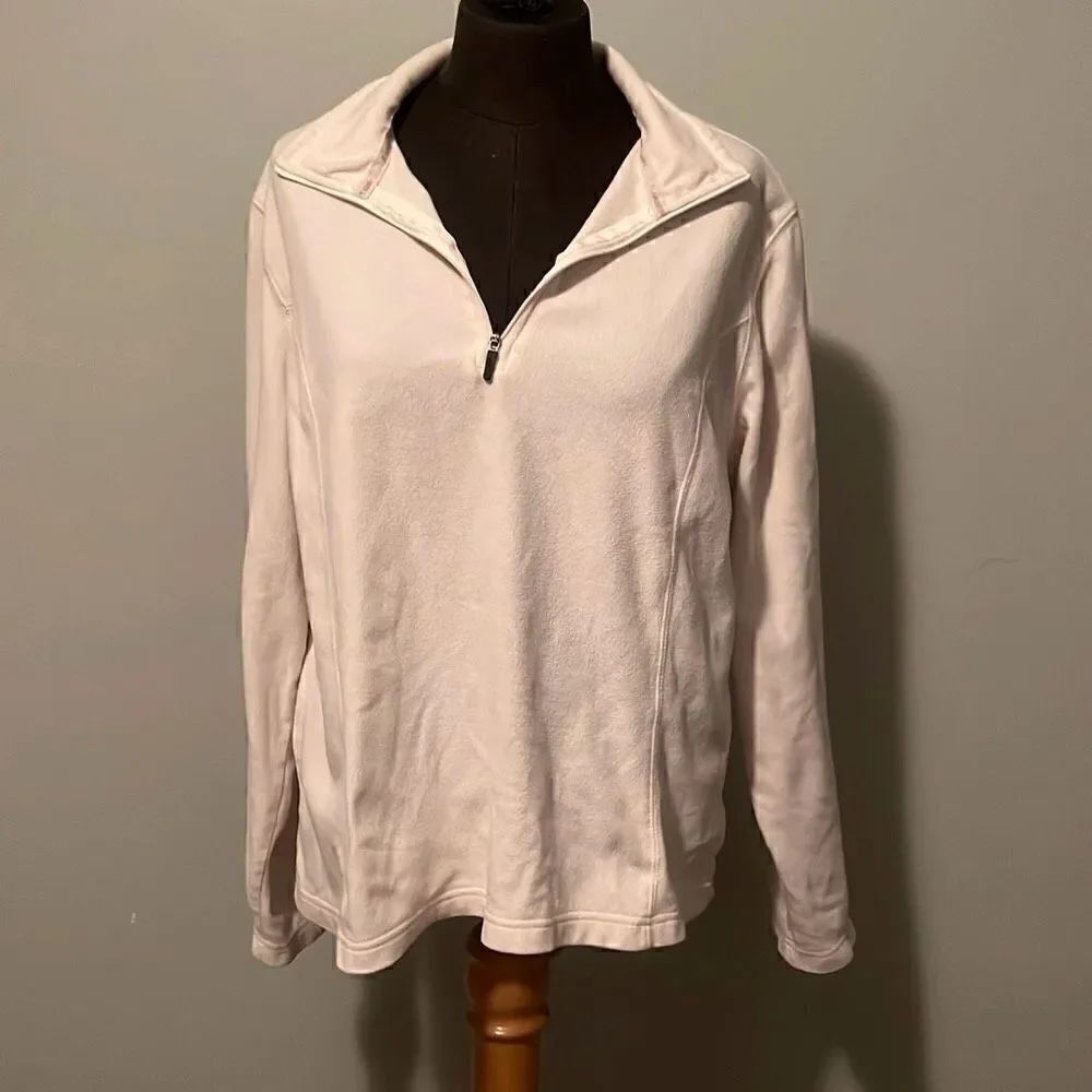 Lands' End Women's Cream 1/4 Zip Therma Check Fleece Sweatshirt